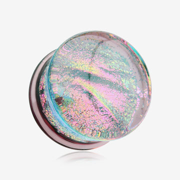 A Pair of Dichroic Glass Iridescent Double Flared Plug-Rainbow